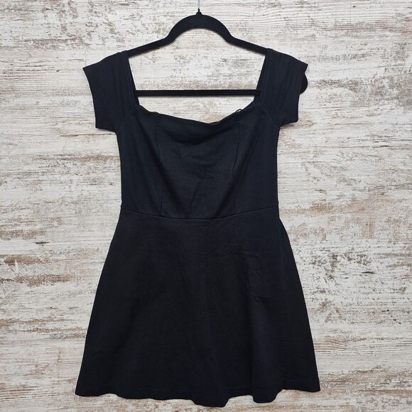 FREE PEOPLE Mambo Off Shoulder Side Pockets Little Black Dress sz S Gothic Fairy - Picture 1 of 7